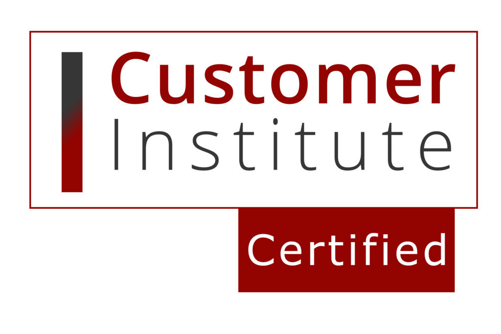 Logo of Customer Institute featuring the words "Customer Institute" in bold and regular text, with a red vertical bar and a red box labeled "Certified" at the bottom right.