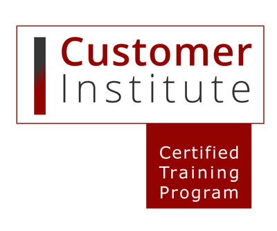 Logo for Customer Institute featuring the words "Customer Institute" above a red box that says "Certified Training Program.