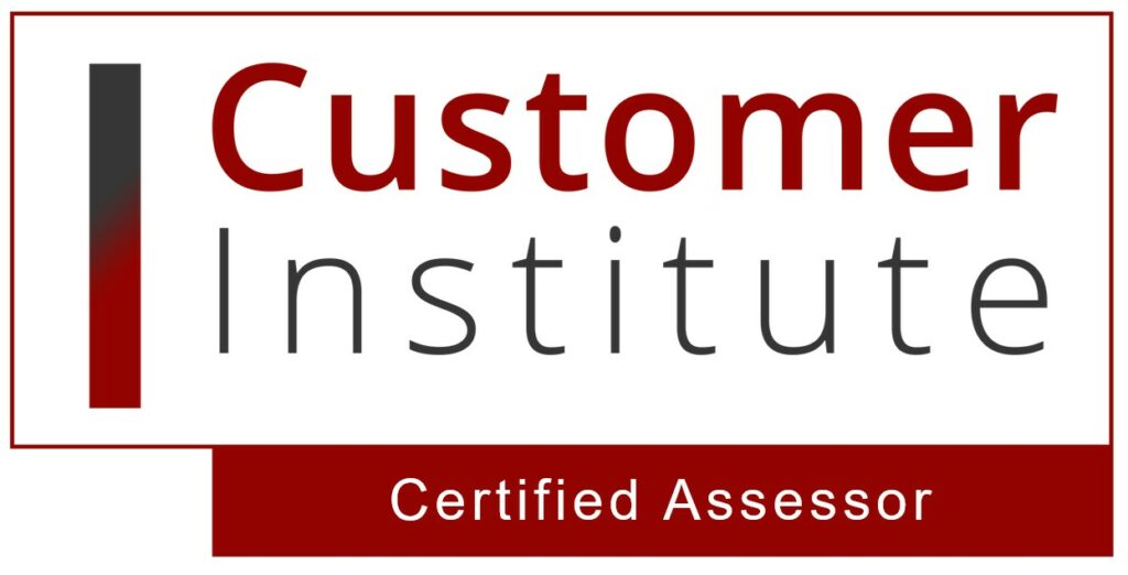 Logo of Customer Institute featuring the words "Customer Institute" and "Certified Assessor" in red and gray text on a white background.