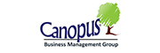 Logo for Canopus Business Management Group featuring a stylized green tree with the company name in blue text and a tagline below.