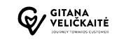 Logo with stylized initials "GV" on the left, and the text "GITANA VELIČKAITĖ" above the tagline "JOURNEY TOWARDS CUSTOMER" on the right.